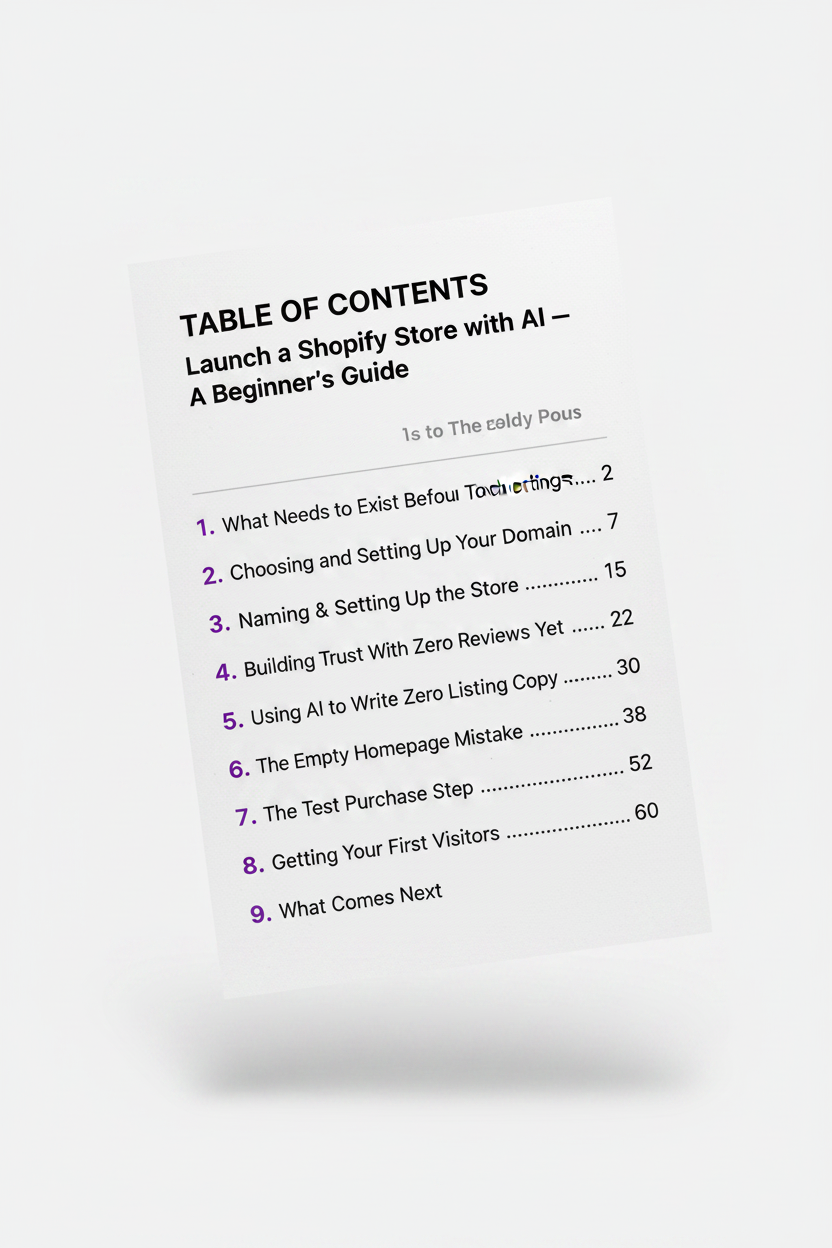 Table of Contents — Launch a Shopify Store with AI