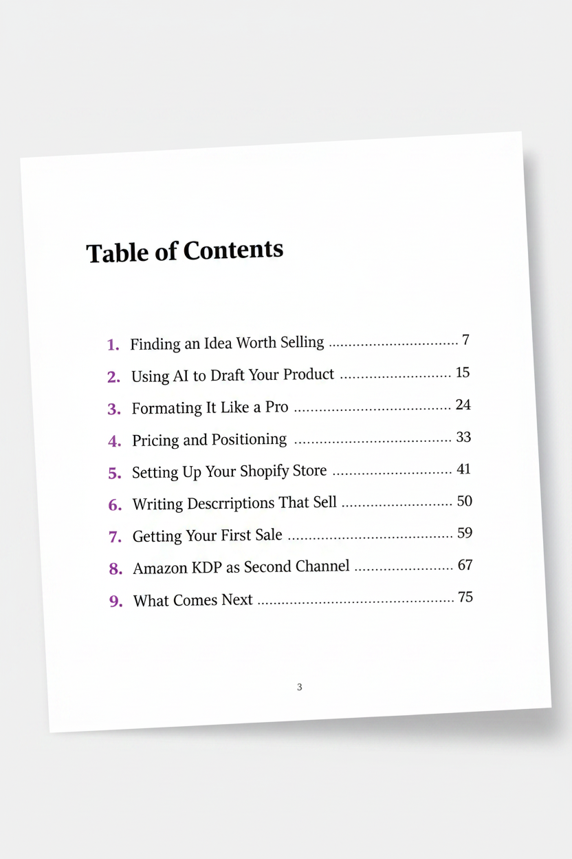 Table of Contents — Sell Digital Downloads with AI